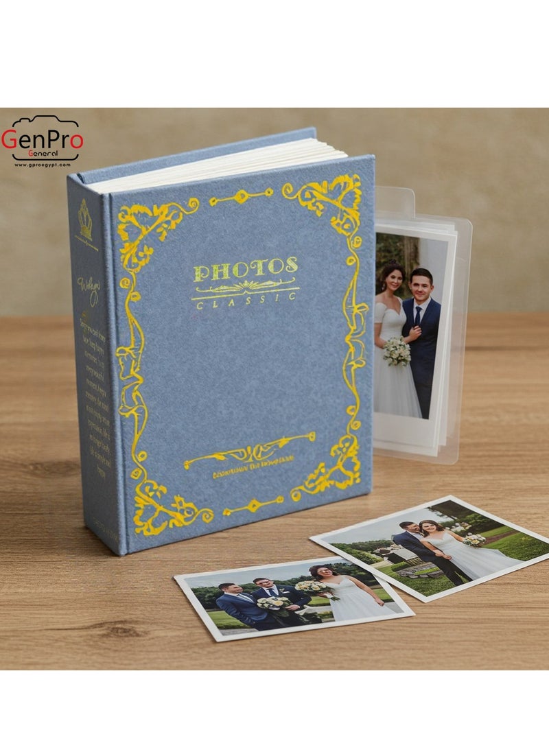 جينرال برو - ألبوم صور فاخر من GenPro - يسع 100 صورة مقاس 10x15 سم بنقوش ذهبية أنيقة (رمادى) - Image 1