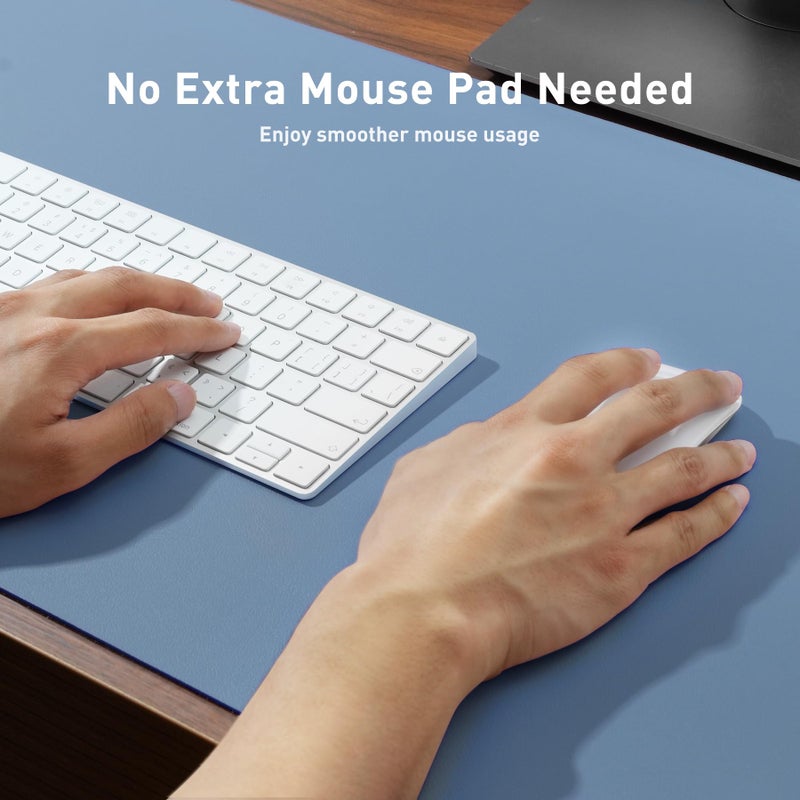 Aothia Leather Desk Pad Protector, Office Mat, Large Mouse Pad, Non-Slip PU Leather Blotter, Laptop Desk Pad, Waterproof Writing Pad for Office and Home (Denim Blue, 31.5" x 15.7") - Image 3