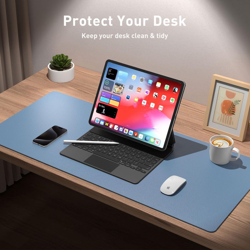 Aothia Leather Desk Pad Protector, Office Mat, Large Mouse Pad, Non-Slip PU Leather Blotter, Laptop Desk Pad, Waterproof Writing Pad for Office and Home (Denim Blue, 31.5" x 15.7") - Image 4