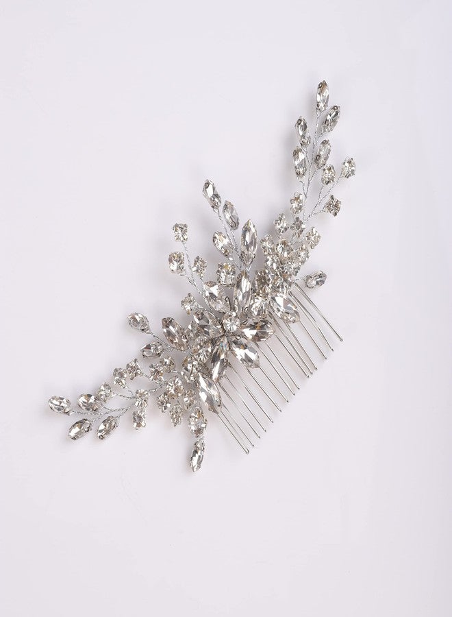 YERTTER Wedding Flower Comb Rhinestone Crystal Hair Side Comb Clip Updo Bridals Headpieces Crystal Wedding for Women Accessories for Brides and Bridesmaids (Silver) - Image 4