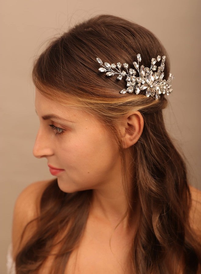 YERTTER Wedding Flower Comb Rhinestone Crystal Hair Side Comb Clip Updo Bridals Headpieces Crystal Wedding for Women Accessories for Brides and Bridesmaids (Silver) - Image 1