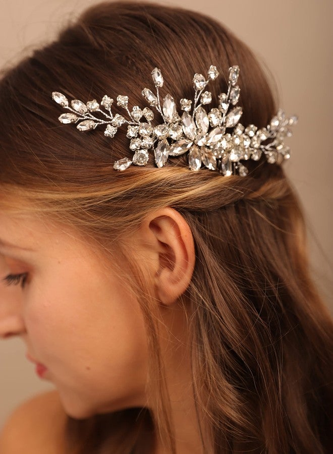 YERTTER Wedding Flower Comb Rhinestone Crystal Hair Side Comb Clip Updo Bridals Headpieces Crystal Wedding for Women Accessories for Brides and Bridesmaids (Silver) - Image 2