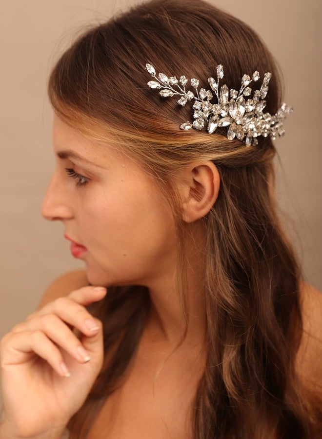 YERTTER Wedding Flower Comb Rhinestone Crystal Hair Side Comb Clip Updo Bridals Headpieces Crystal Wedding for Women Accessories for Brides and Bridesmaids (Silver) - Image 3