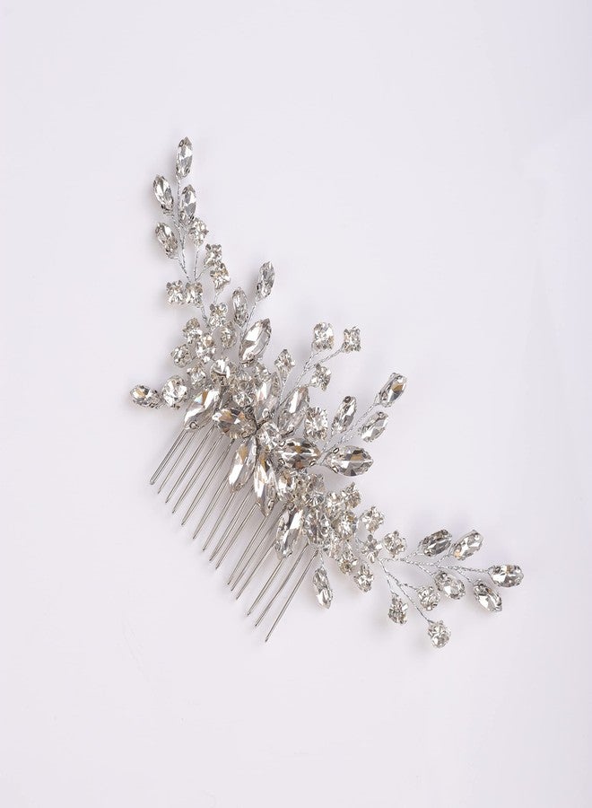 YERTTER Wedding Flower Comb Rhinestone Crystal Hair Side Comb Clip Updo Bridals Headpieces Crystal Wedding for Women Accessories for Brides and Bridesmaids (Silver) - Image 5