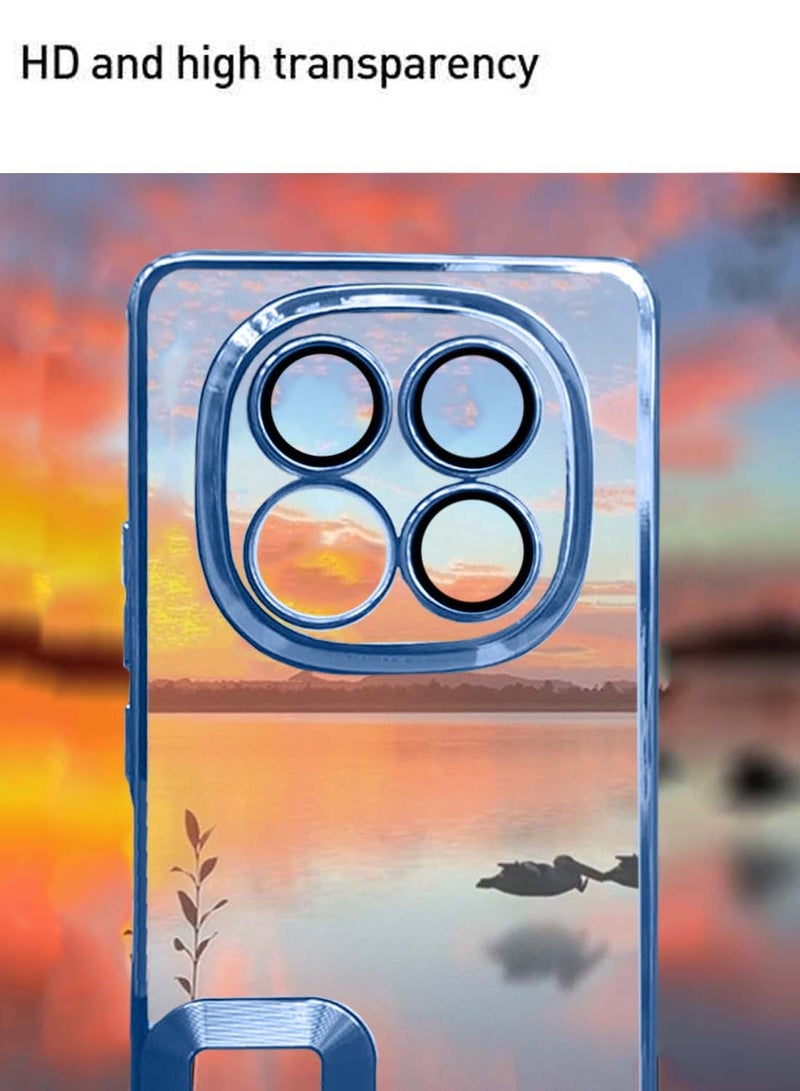 Wtech Xiaomi Redmi Note 14 Pro 5G 2024 PU Luxury Plating Raised Lips Camera Hole Case Cover - Clear/Navy Blue - Image 4