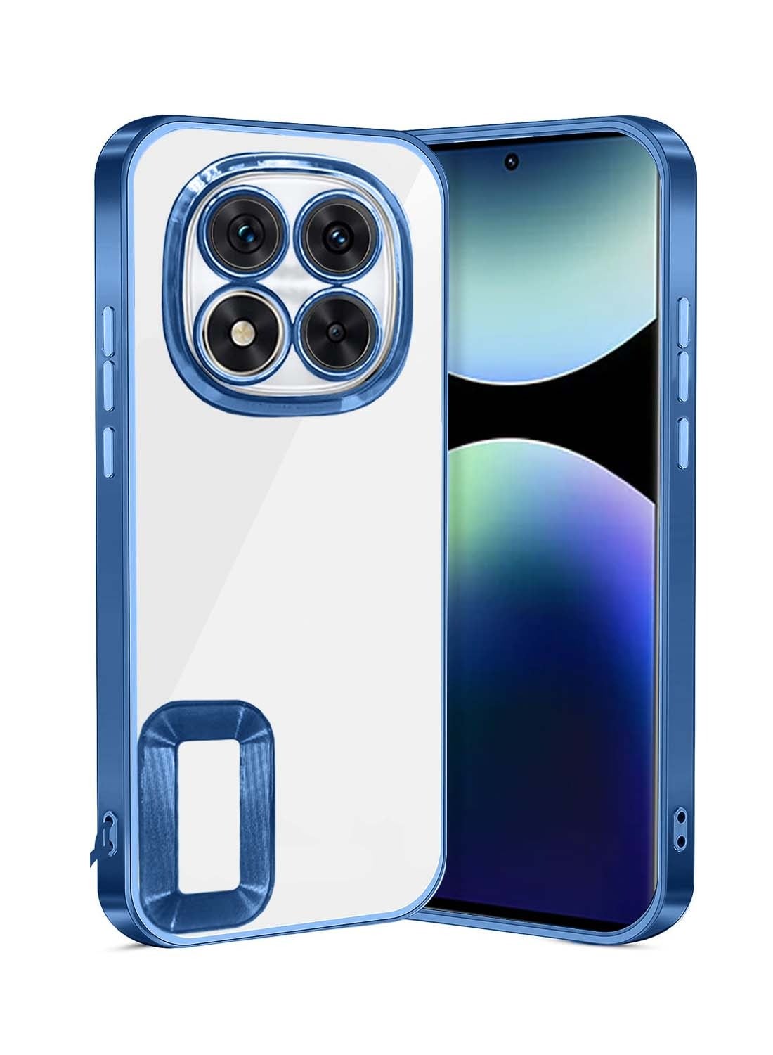 Wtech Xiaomi Redmi Note 14 Pro 5G 2024 PU Luxury Plating Raised Lips Camera Hole Case Cover - Clear/Navy Blue