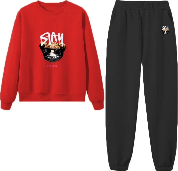 دوغ فش Tracksuit Set Oversize Stayhealthy Printed Tracksuit Set,lover,couple Combination Red