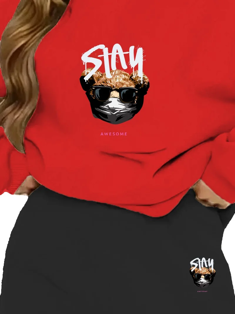 دوغ فش Tracksuit Set Oversize Stayhealthy Printed Tracksuit Set,lover,couple Combination Red