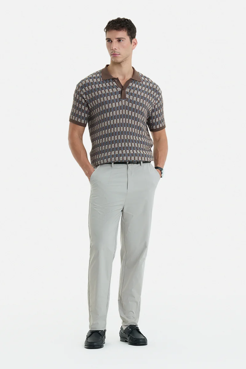 SNITCH  Light Grey Solid Regular Fit Casual Trousers for Men | Best Price UAE