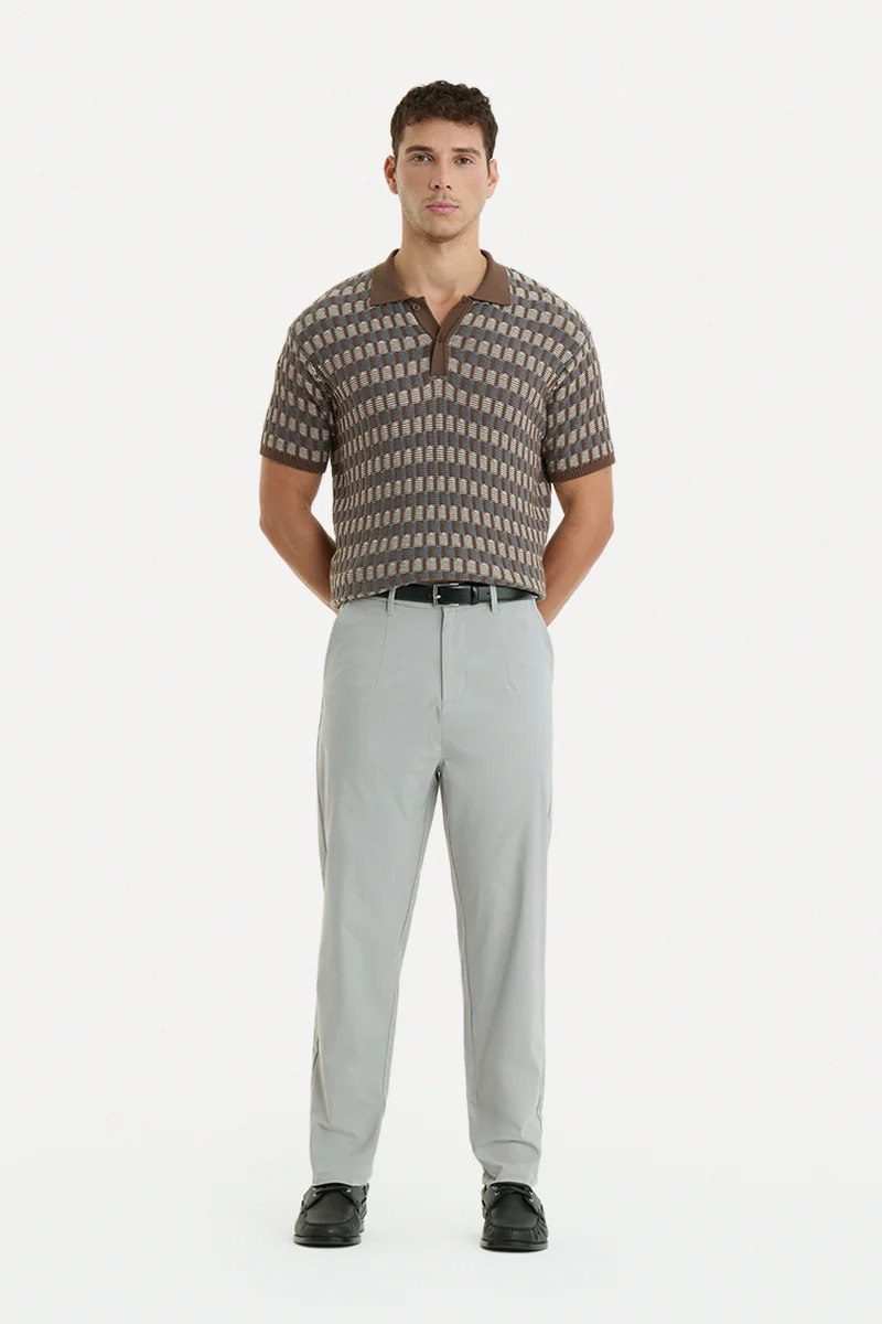 SNITCH  Light Grey Solid Regular Fit Casual Trousers for Men | Best Price UAE
