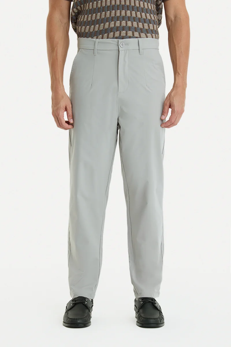 SNITCH  Light Grey Solid Regular Fit Casual Trousers for Men | Best Price UAE