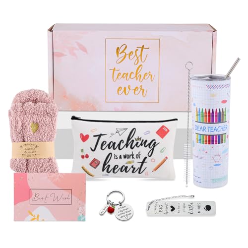 DHQH Best Teacher Appreciation Gifts Set Box,20 oz Insulated Tumbler for Women,Funny Thank You Mothers Day Gifts for Teachers - Image 1