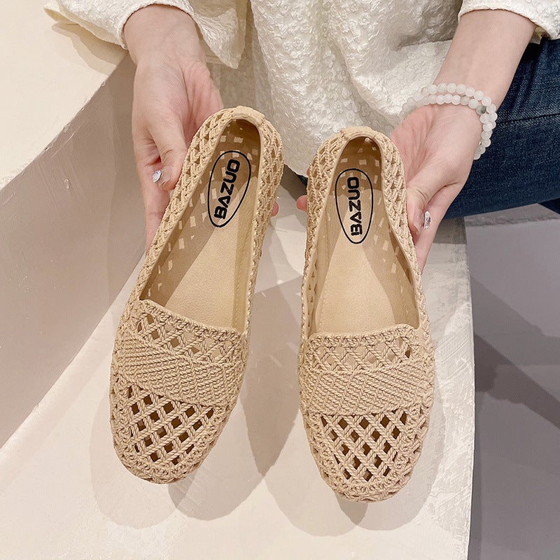 Summer 2023 Womens Breathable Flat Sandals Apricot 