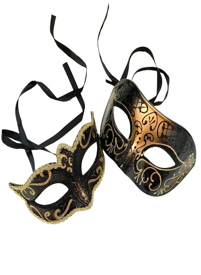 MasqStudio Couples Masquerade Ball Mask Cosplay Mardi Gras Prom Dance Birthday Dad Daughters Party Wear or Cake Topper (Black Gold) - Image 3