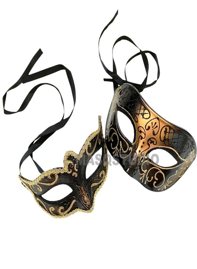 MasqStudio Couples Masquerade Ball Mask Cosplay Mardi Gras Prom Dance Birthday Dad Daughters Party Wear or Cake Topper (Black Gold) - Image 4
