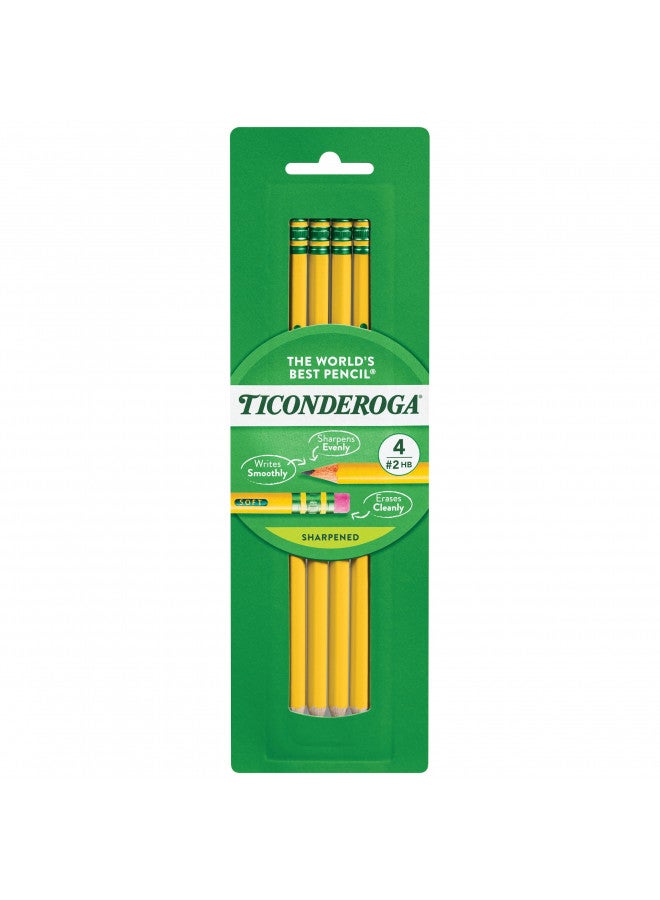 Ticonderoga Wood-Cased Pencils, Pre-Sharpened, 2 HB Soft, Yellow, 4 Count - Image 1