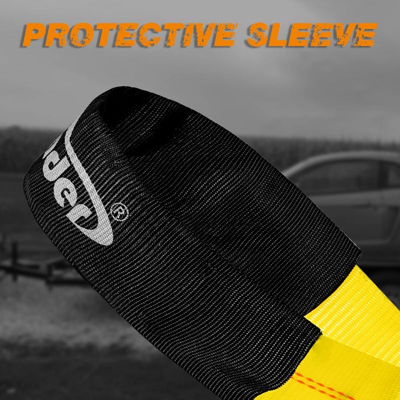Autofonder 4 Pack 2" x 36" Premium Axle Straps Tie Downs with D-Ring and Protective Sleeve - Classic Yellow - Image 3