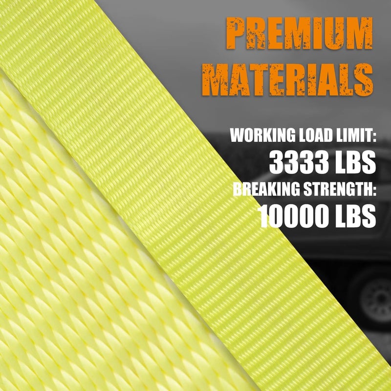 Autofonder 4 Pack 2" x 36" Premium Axle Straps Tie Downs with D-Ring and Protective Sleeve - Classic Yellow - Image 4