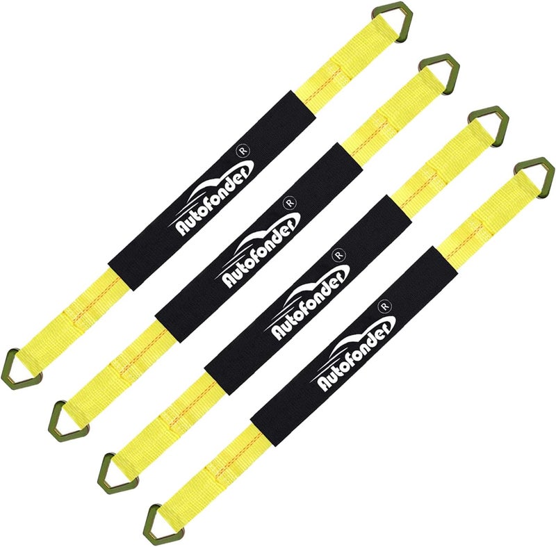 Autofonder 4 Pack 2" x 36" Premium Axle Straps Tie Downs with D-Ring and Protective Sleeve - Classic Yellow - Image 1