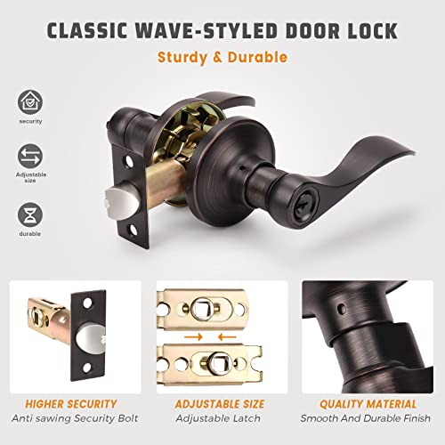 KNOBWELL 1 Pack Keyed Entry Front Door Handle Entrance Handlesets Exterior Lockset with Key, Left/Right Handed Doorknob Oil Rubbed Bronze - Image 4