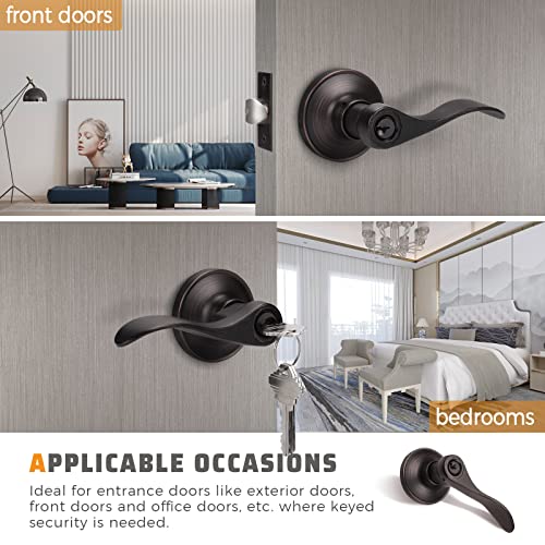KNOBWELL 1 Pack Keyed Entry Front Door Handle Entrance Handlesets Exterior Lockset with Key, Left/Right Handed Doorknob Oil Rubbed Bronze - Image 3