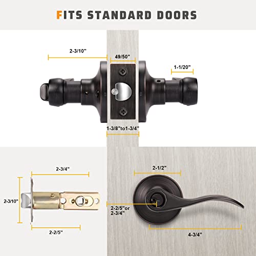 KNOBWELL 1 Pack Keyed Entry Front Door Handle Entrance Handlesets Exterior Lockset with Key, Left/Right Handed Doorknob Oil Rubbed Bronze - Image 5