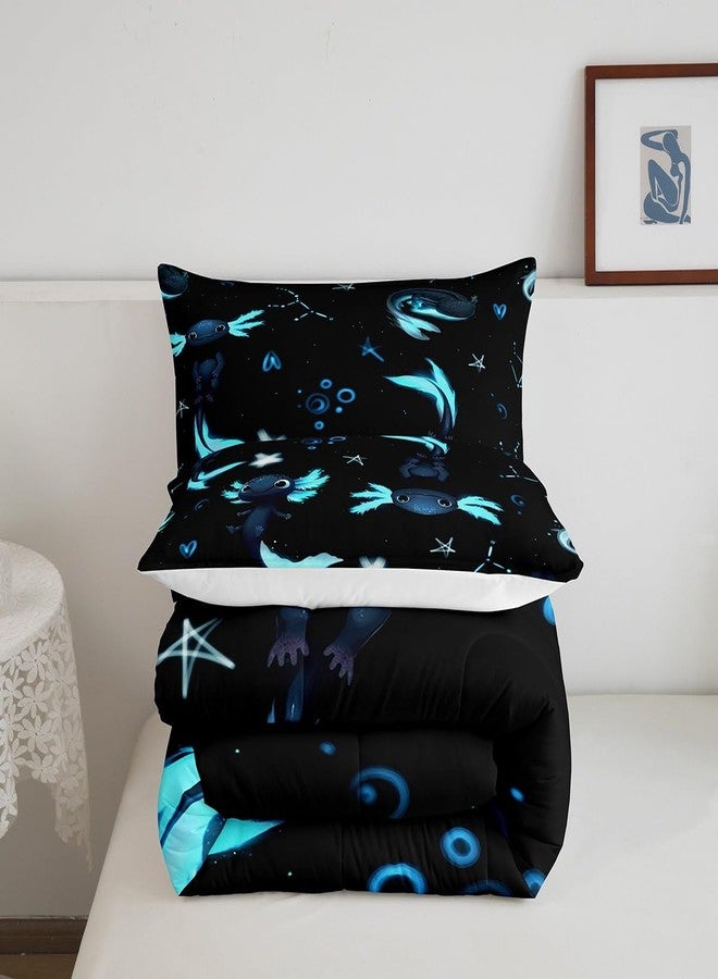 Homewish Cute Axolotl Comforter Set Queen for Boys Kids Cartoon Salamander Room Decor Black Blue Axolotl Comforter Aldults Bedroom Kawaii Animals Bedding Set 1 Comforter with 2 Pillow Cases,Lightweight Soft - Image 5