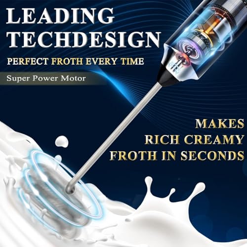 Zuvexa Rechargeable Handheld Milk Frother - 3-Speed Electric Foam Maker for Coffee with 2 Whisks and Coffee Decoration Tool, Coffee Frother Mixer, Stand-up Design, for Cream, Latte, Cappuccino - Image 4