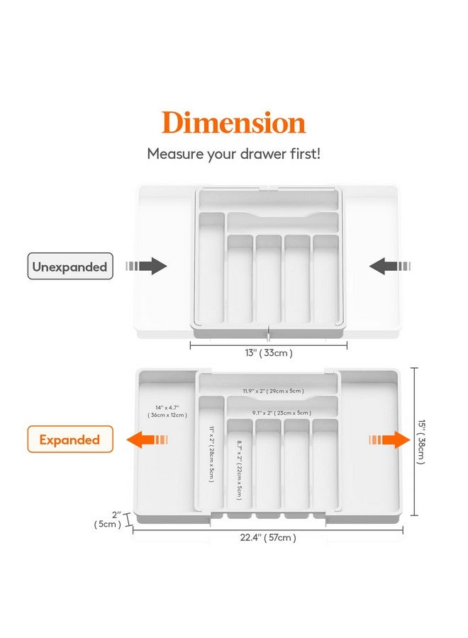 Lifewit منظم درج أدوات المائدة Lifewit، منظم أدوات قابلة للتوسيع لأدراج المطبخ، صينية أدوات قابلة للتعديل، حوامل تخزين للملاعق والشوك والسكاكين، كبيرة، بيضاء - Image 3