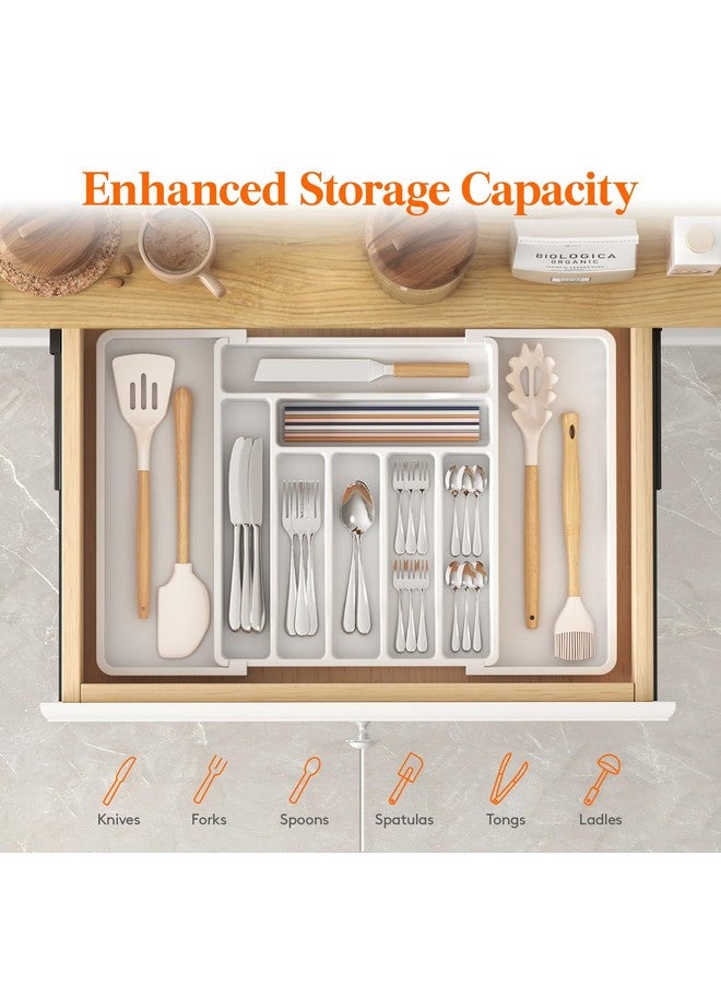 Lifewit منظم درج أدوات المائدة Lifewit، منظم أدوات قابلة للتوسيع لأدراج المطبخ، صينية أدوات قابلة للتعديل، حوامل تخزين للملاعق والشوك والسكاكين، كبيرة، بيضاء - Image 2
