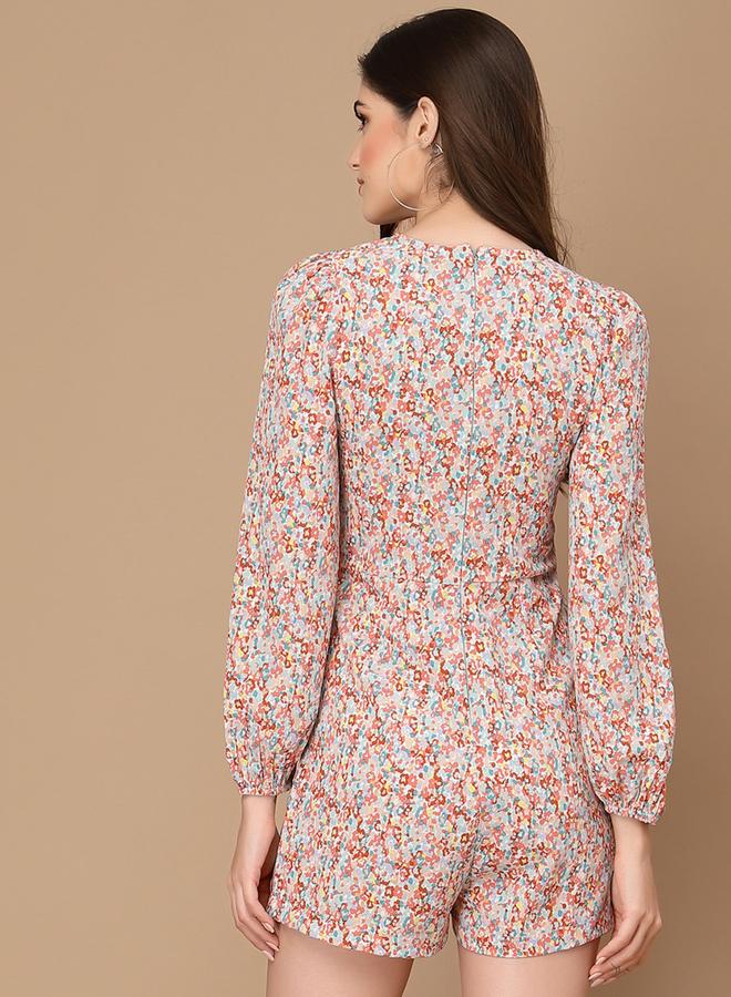 Kassually جمبسوت مزخرف بزهور على شكل V للنساء - Image 3