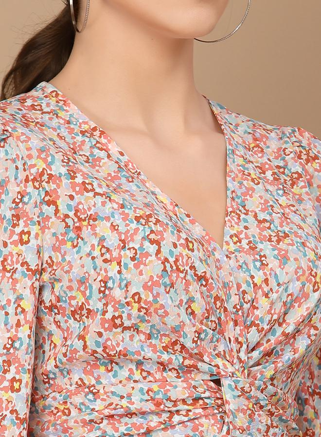 Kassually جمبسوت مزخرف بزهور على شكل V للنساء - Image 5