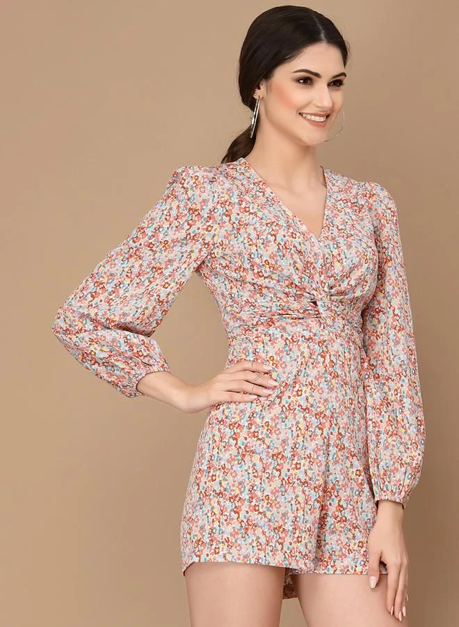 كاجوالي Women V Neck Floral Print Romper