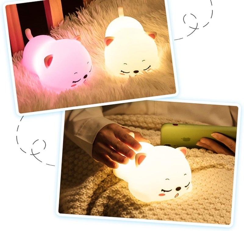 Zilloquil Silicone Baby Room Decor Purring Cat Lamp Nursery Night Light | 7 Color Changing Light for Kids Bedroom Decoratin Baby Room Decor | Night Lamp | USB Rechargeable Tap Control (Purring Cat) - Image 3