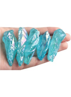Acxico Acxico 5Pcs Titanium Rainbow Aura Lemurian Quartz Blue Crystal Point Healing  - Image 1