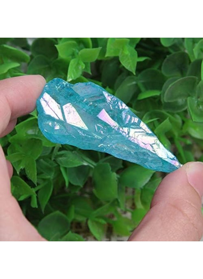 Acxico - Acxico 5Pcs Titanium Rainbow Aura Lemurian Quartz Blue Crystal Point Healing - Image 1