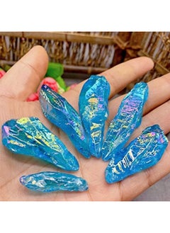 Acxico Acxico 5Pcs Titanium Rainbow Aura Lemurian Quartz Blue Crystal Point Healing  - Image 4