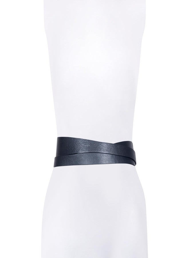 AllSaints Women's 1 Inch Tapered Double Wrap Leather, Wide Belt with Roller Buckle, Black, L-XL - Image 3