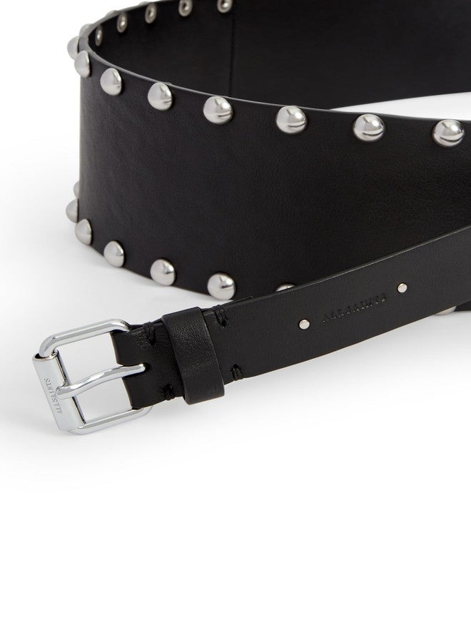 AllSaints Women's 1 Inch Tapered Double Wrap Leather, Wide Belt with Roller Buckle, Black, L-XL - Image 5