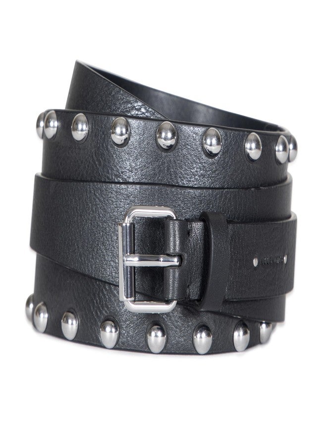 AllSaints Women's 1 Inch Tapered Double Wrap Leather, Wide Belt with Roller Buckle, Black, L-XL - Image 1