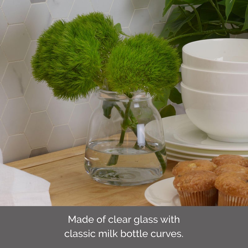 Elements Glass Milk Bottle Vase  for Use with Dried or Faux Flowers and Greenery  4.2x4.2x4.72 Inch  Clear - Image 4