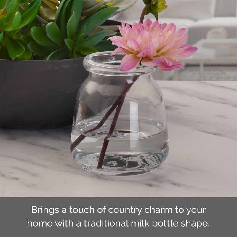 Elements Glass Milk Bottle Vase  for Use with Dried or Faux Flowers and Greenery  4.2x4.2x4.72 Inch  Clear - Image 3