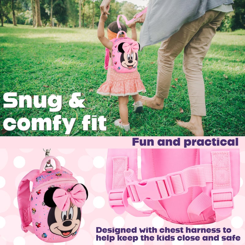 Disney Minnie Mouse Mini Backpack with Toddler Safety Harness for Girls 9x8â€ Daycare Bag Backpack with Leash Preschool Outdoor Travel Gifts - Image 3