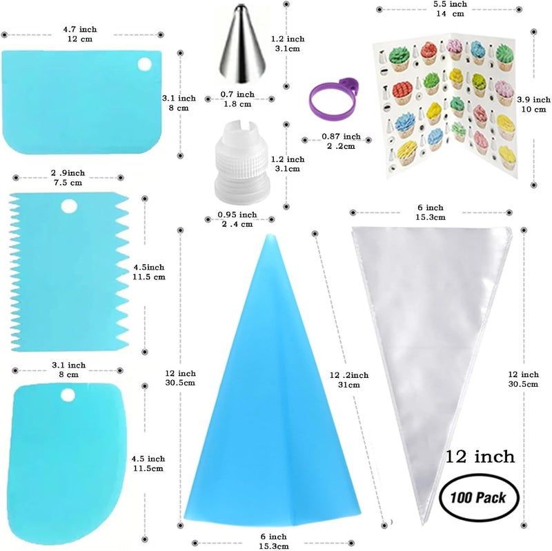 GEMLON Piping Bags and Tips Set, 100PCS 12 Inch Disposable Pastry Bags with Tips Cupcake Frosting Piping Kit Cookie Decorating Supplies, Royal Icing Bags and Tips Set for Cake Decorating Baking Tools - Image 4