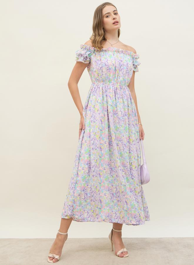 Styli Floral Printed Off Shoulder Midi Dress - Image 1