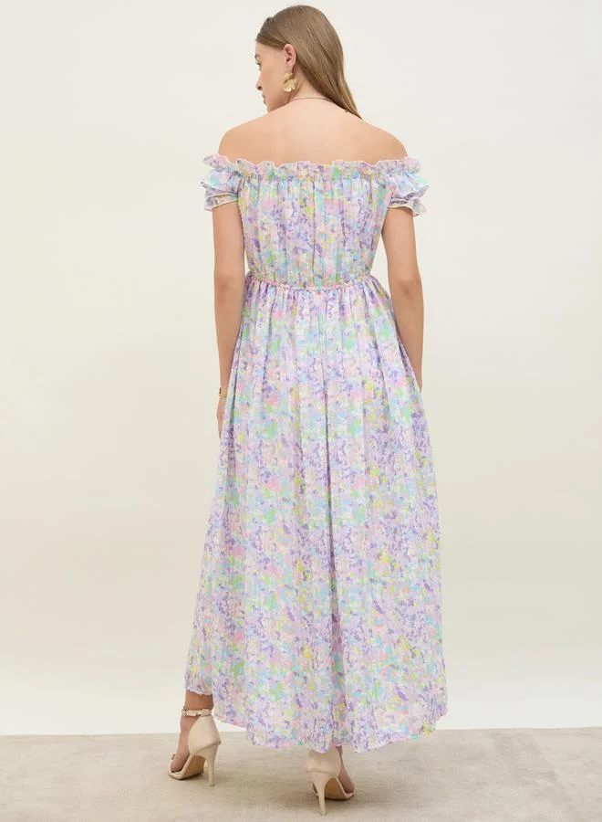 Styli Floral Off-Shoulder Dress