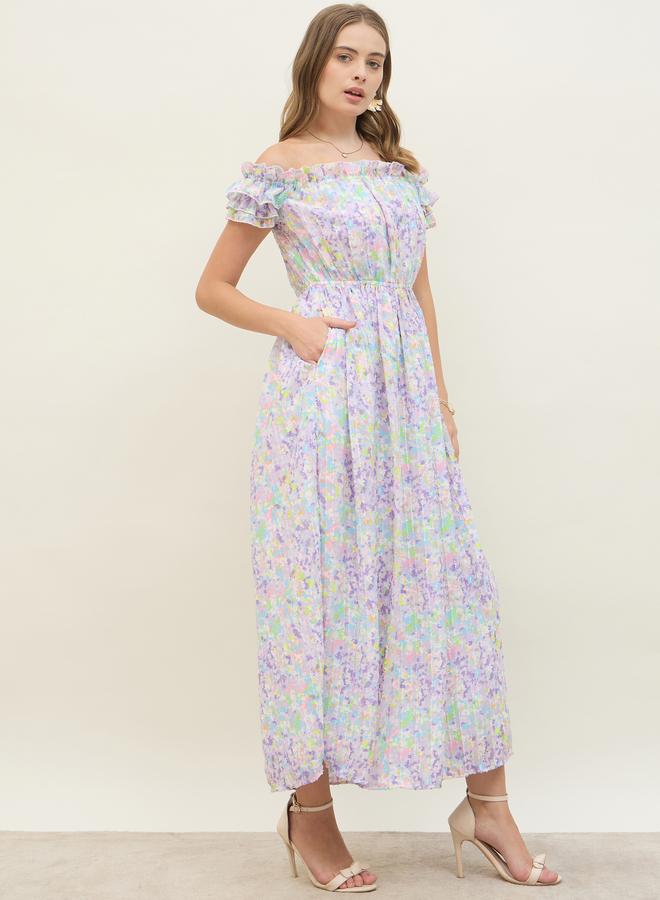 Styli Floral Printed Off Shoulder Midi Dress - Image 3