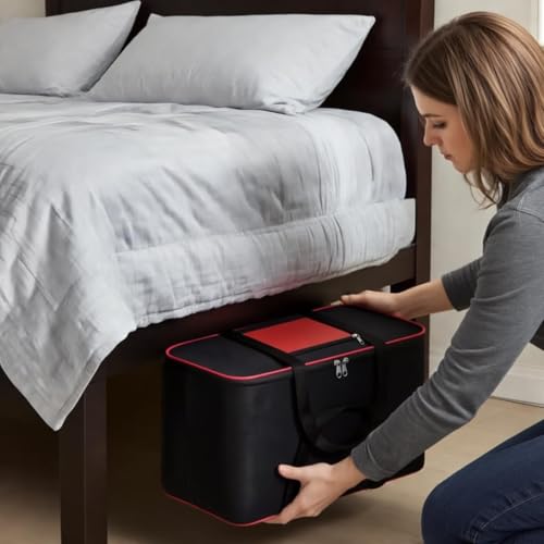 RADIANT Nylon Big Underbed Storage Bag Moisture Proof Cloth Organiser with Zippered Closure and Handle(BlackRed, 54x46x28cm) (Rectangular) (Pack of 3) - Image 5