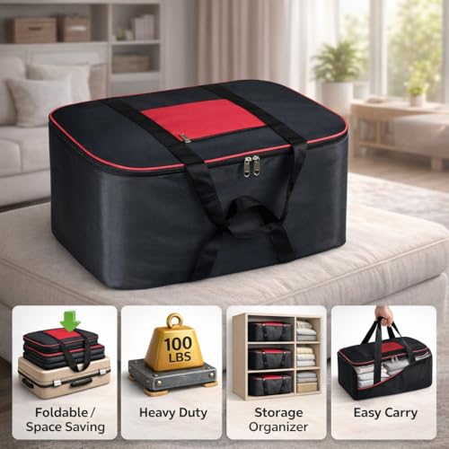 RADIANT Nylon Big Underbed Storage Bag Moisture Proof Cloth Organiser with Zippered Closure and Handle(BlackRed, 54x46x28cm) (Rectangular) (Pack of 3) - Image 3