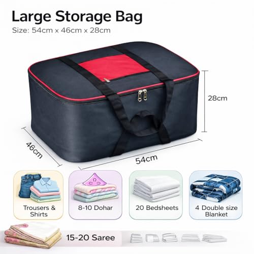 RADIANT Nylon Big Underbed Storage Bag Moisture Proof Cloth Organiser with Zippered Closure and Handle(BlackRed, 54x46x28cm) (Rectangular) (Pack of 3) - Image 2